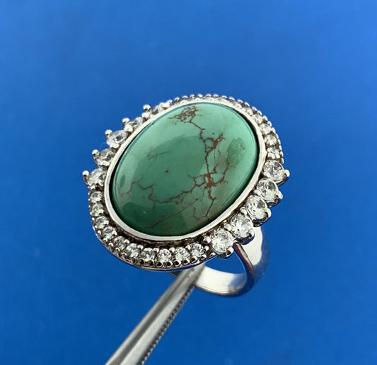 Joseph Esposito ESPO Sterling Silver Green Turquoise Cubic Zirconia Halo Ring