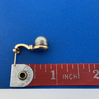 Designer 14k Yellow Gold Gray Pearl Round Diamond Accent Drop Stud Earrings