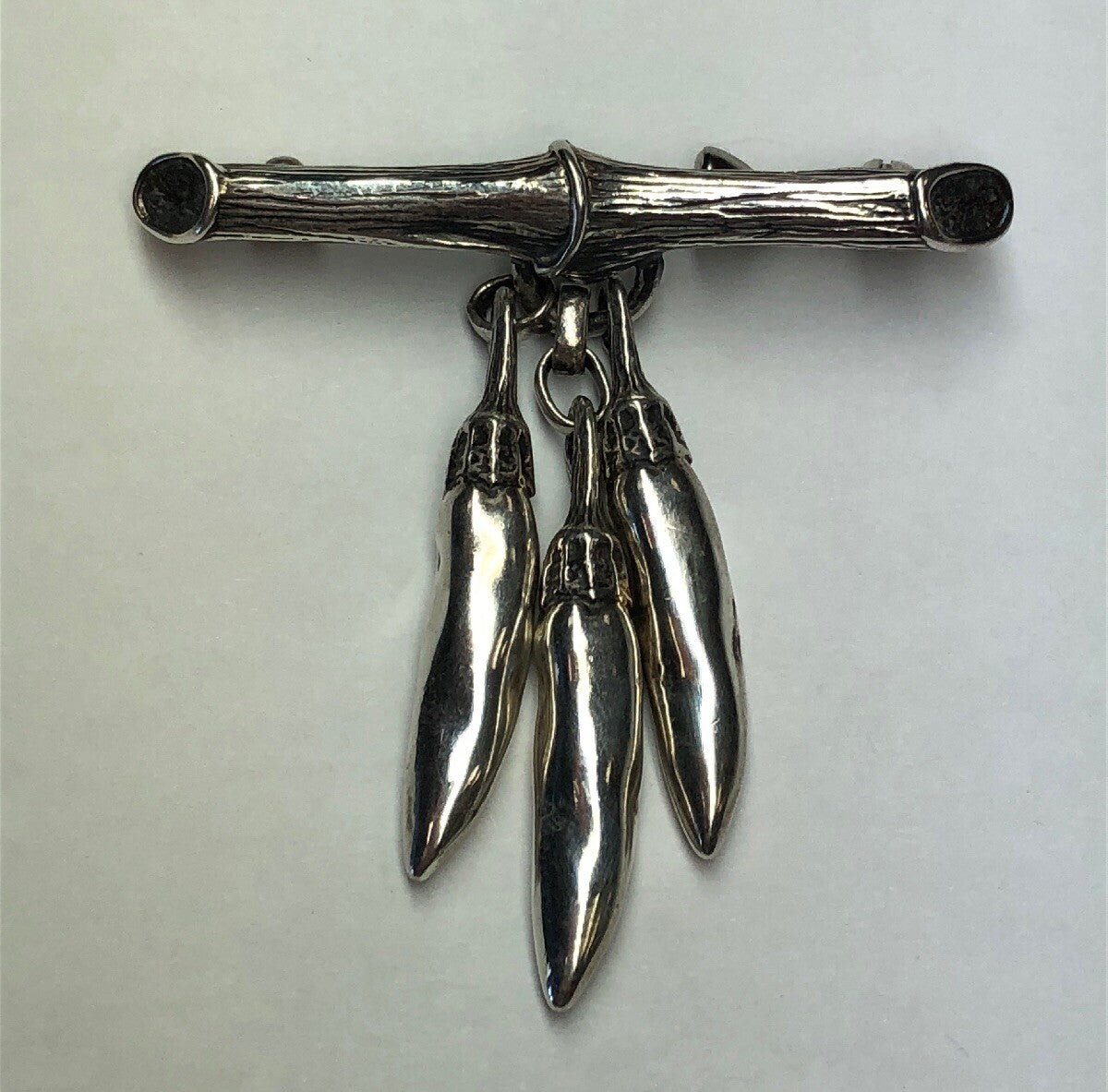 Vintage Mignon Faget Sterling Silver Bamboo Chili Peppers Charm Pin Brooch Rare