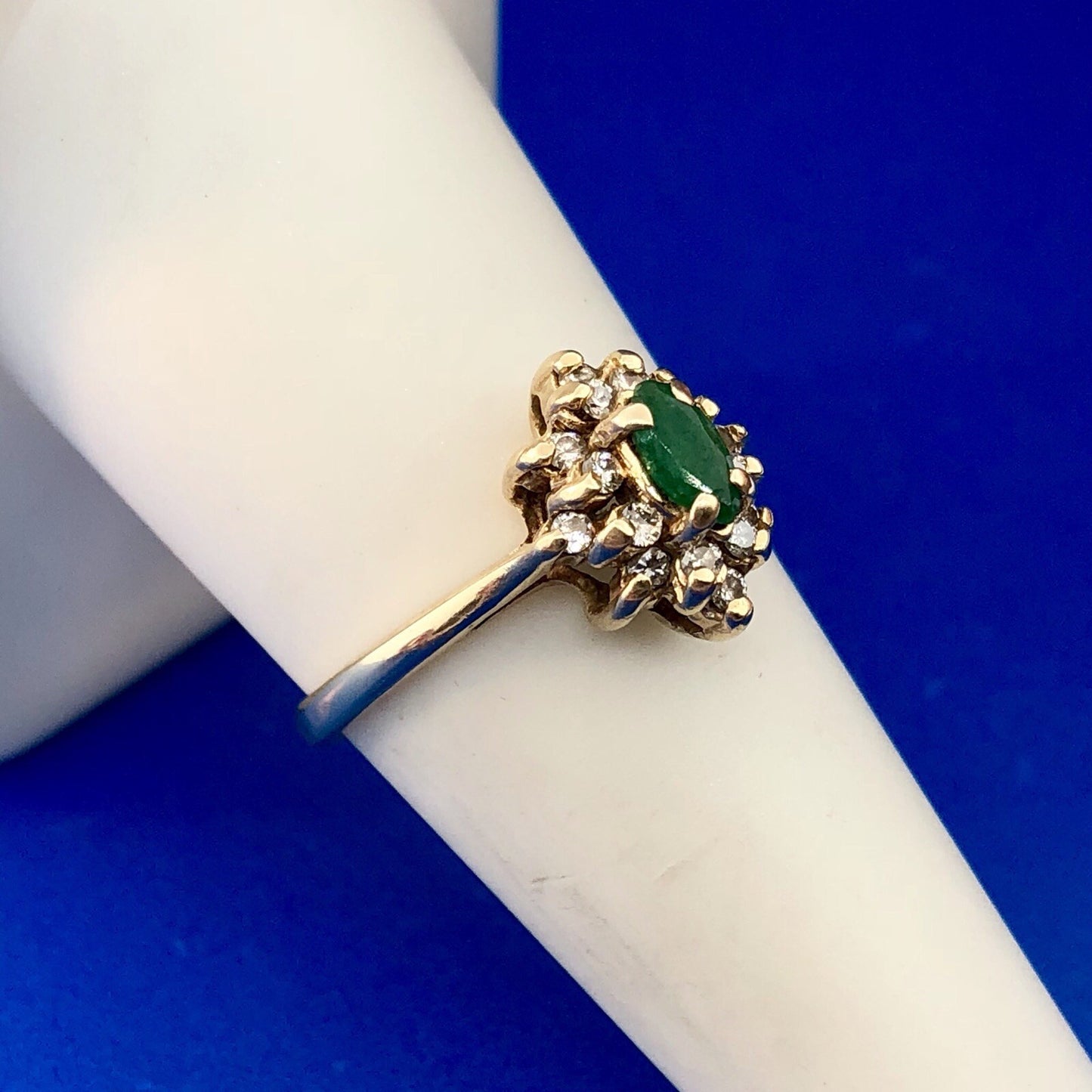 Vintage 14K Yellow Gold Emerald Diamond May Anniversary Sweetheart Ring