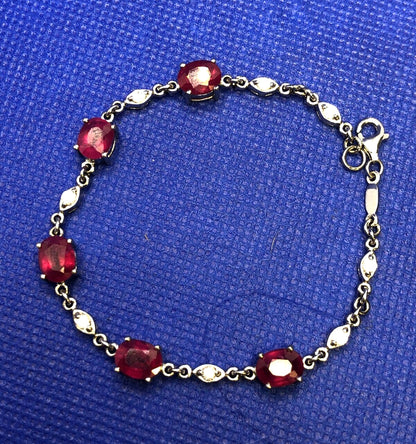Designer TGGC 925 Sterling Silver Oval Ruby White Topaz Accents Tennis Bracelet