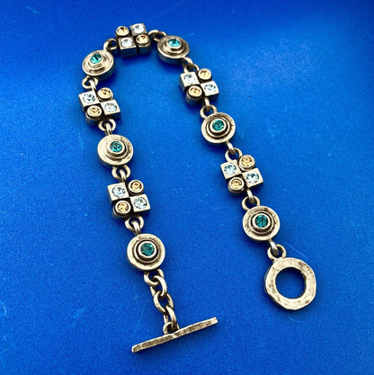 Designer M4M Silver Tone Blue Brown Swarvoski Crystal X O Toggle Bracelet