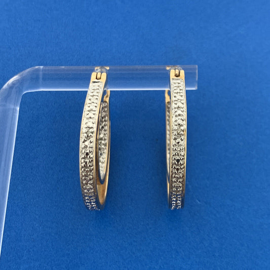 Designer Vermeil Sterling Silver 925 Round 4 Diamond Twin Oval Hoop Earrings