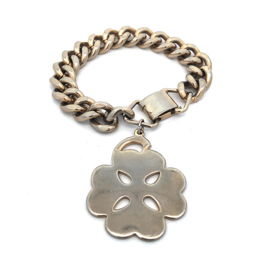 1950's Sperry Silver Tone Four Leaf Clover Charm Curb Link Statement Bracelet