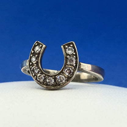 Designer Sterling Silver 925 Cubic Zirconia CZ Horseshoe Good Luck Fashion Ring