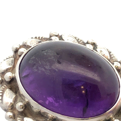 Vintage 925 Sterling Silver Oval Cabochon Amethyst Textured Ring