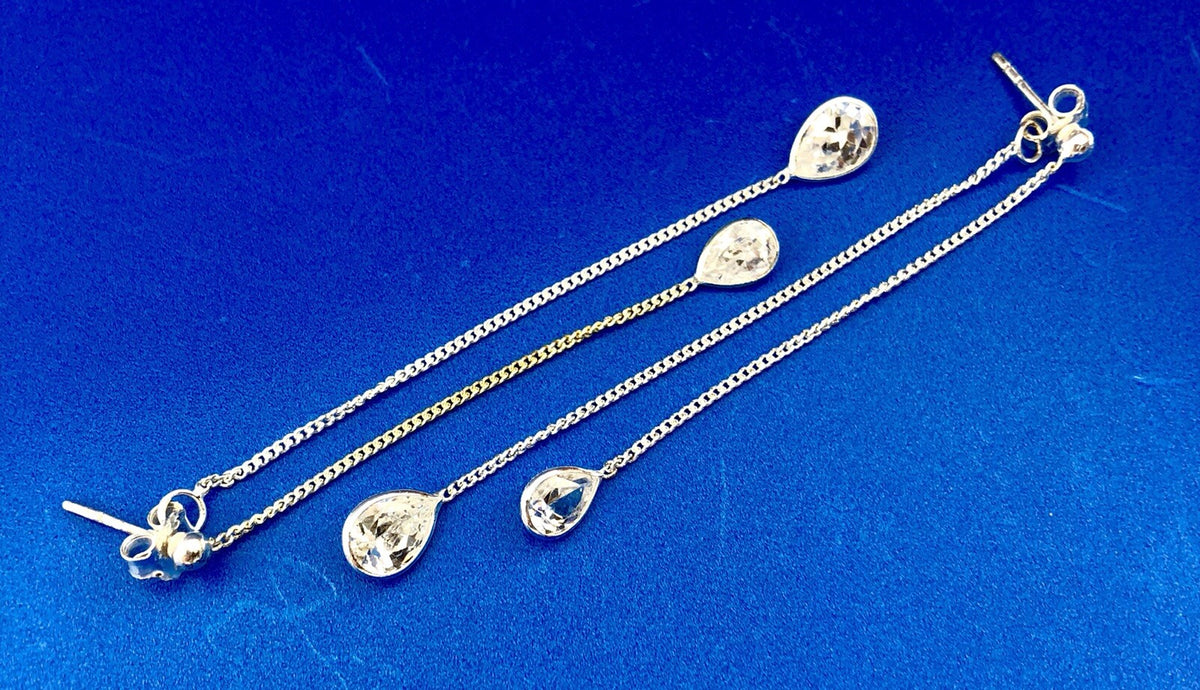 Designer CIJ Sterling Silver 925 Cubic Zirconia CZ Double Drop Dangle Earrings