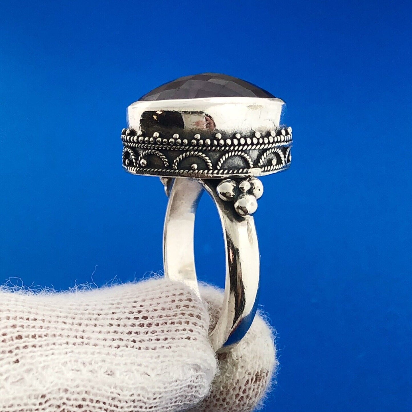 Stunning Sterling Silver 925 Faceted 13.25 ct Amethyst Dome Ring Size 8.75