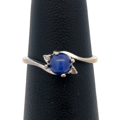 Vintage 10K White Gold Blue Star Sapphire Diamond Accented Cocktail Ring