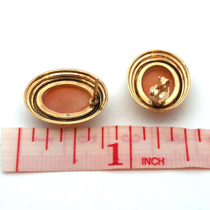 Vintage 14K Yellow Gold Oval Carved Cameo Stud Earrings