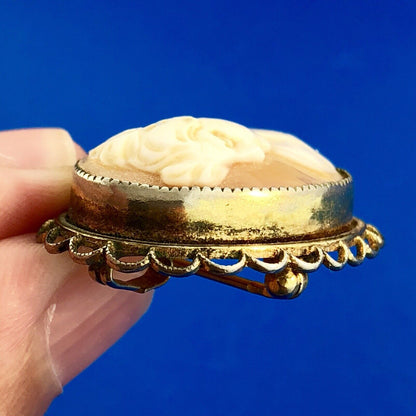 Vintage AMCO 14K Yellow Gold Filled Carved Shell Cameo Ornate Pin Brooch Pendant