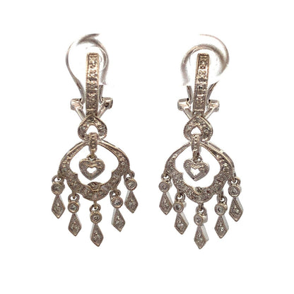 Designer ISP 14K White Gold Diamond Heart Dangle Chandelier Drop Stud Earrings