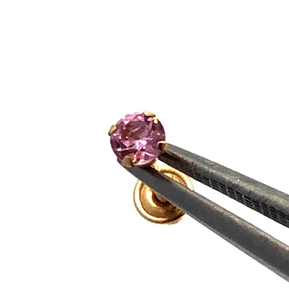 14K Yellow Gold Designer JTS Round Pink Cubic Zirconia Solitaire Stud Earrings