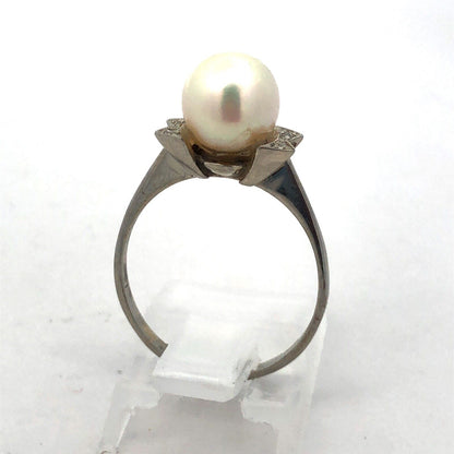 Vintage 18K White Gold Pearl Solitaire Size 6.5 Cocktail Ring