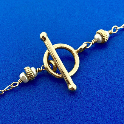 Mignon Faget 14K Yellow Gold Small Medallion Baroque Pearl Drop Toggle Necklace