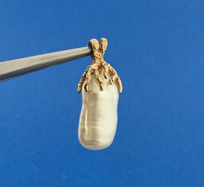 Retro 14K Yellow Gold Nugget Free Form Freshwater Pearl Statement Pendant