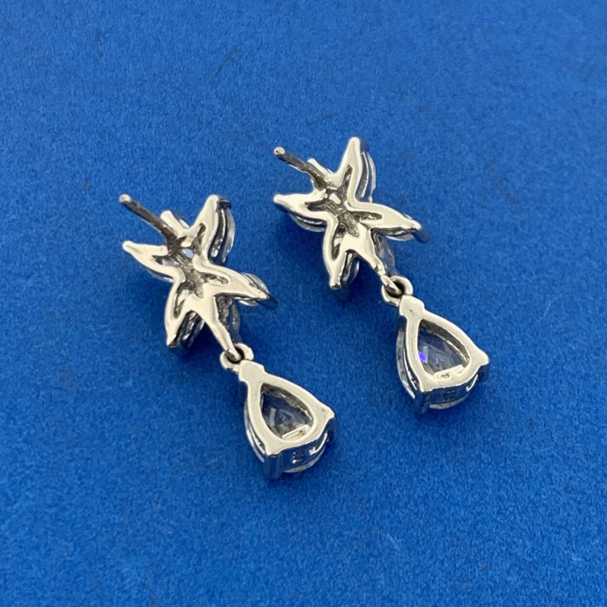 Designer 925 Sterling Silver Cubic Zirconia Flower Cluster Drop Dangle Earrings