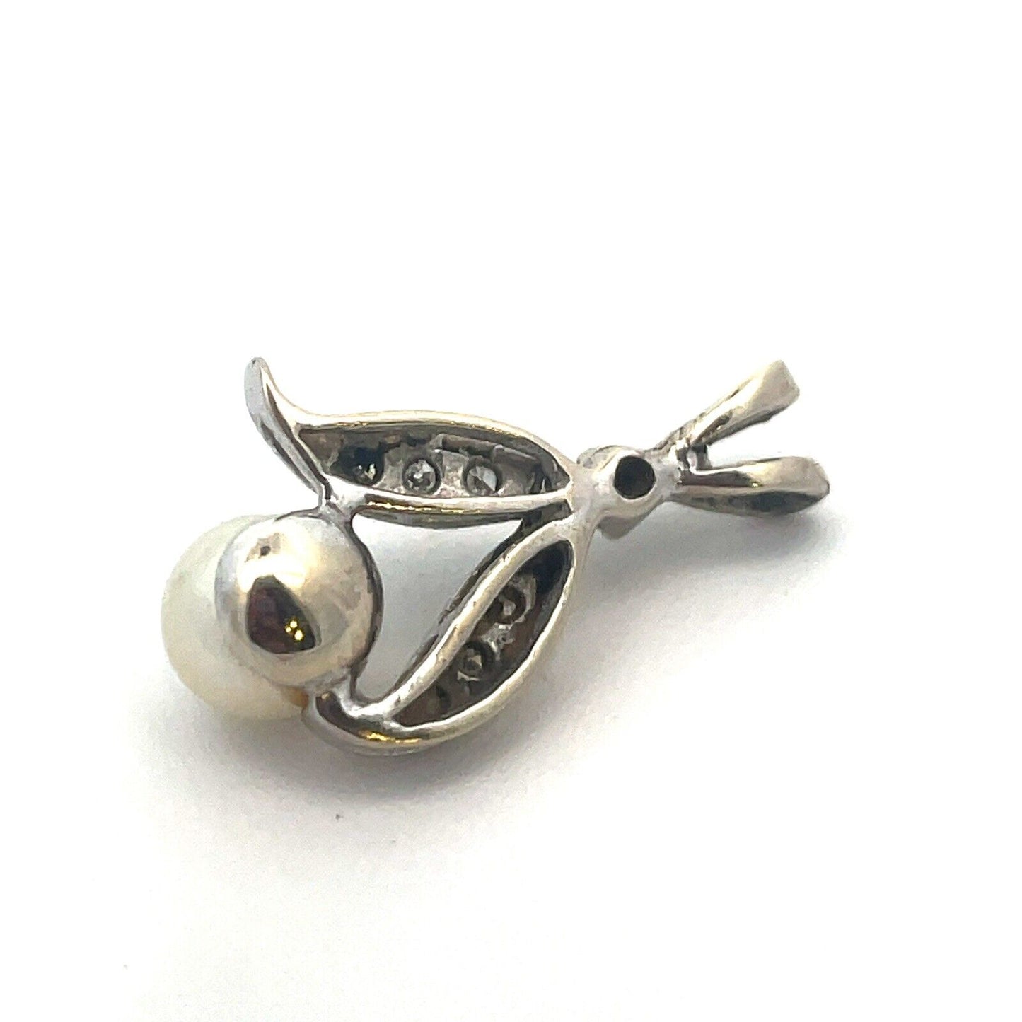 Vintage 10K White Gold Pearl Diamond Accented Wedding Anniversary Pendant