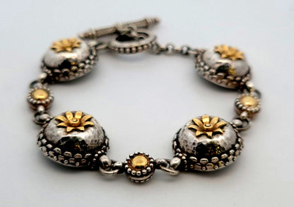 Konstantino 925 Sterling Silver 18K Yellow Gold Floral Station Chain Bracelet