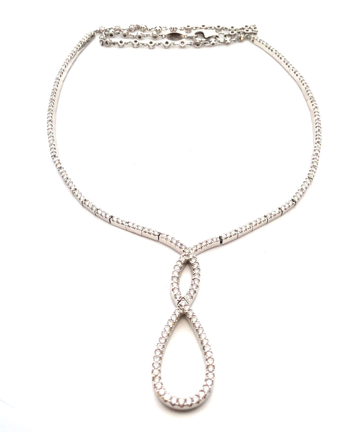 Gabriel Co 14K White Gold Diamond Encrusted Infinity Eternity Statement Necklace