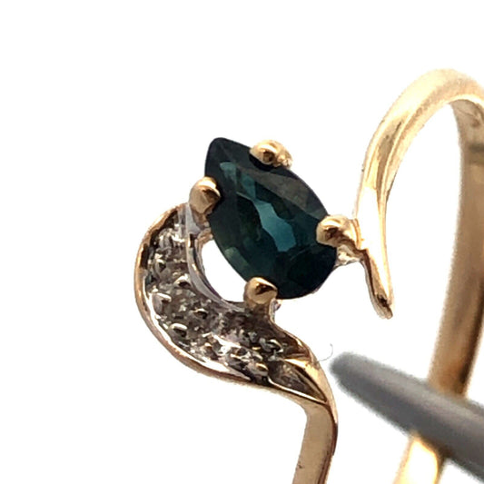 Designer PC 10K Yellow Gold Pear London Blue Topaz White Sapphire Stacking Ring