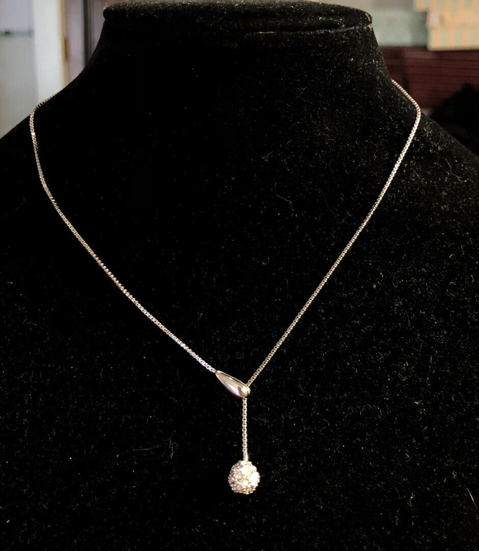 Designer Italy 925 Sterling Silver Cubic Zirconia Ball Charm Lariat Necklace