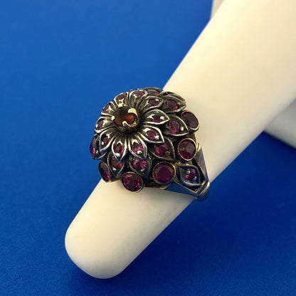Art Deco 10K Yellow White Gold Ruby Cluster Princess July Anniversary Ring