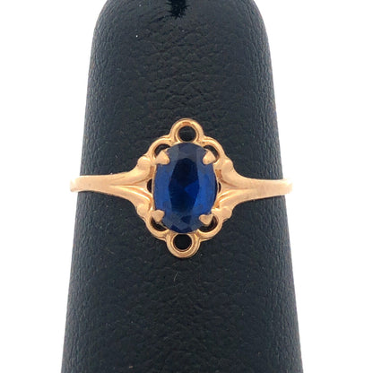 Vintage 10K Yellow Gold Oval Blue Spinel Promise Sweetheart August Occasion Ring