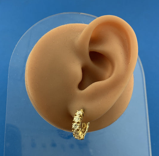 Designer 14K Yellow Gold Cubic Zircoina CZ Huggie Hoop Earrings