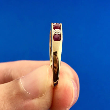 Classic 10K Yellow Gold Ruby Diamond Bridal Anniversary Birth Stone Band Ring