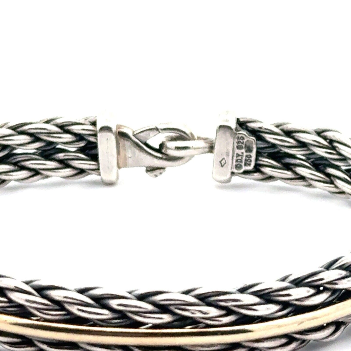 David Yurman 925 Sterling Silver 18K Yellow Gold Cable Bar Chain Cuff Bracelet