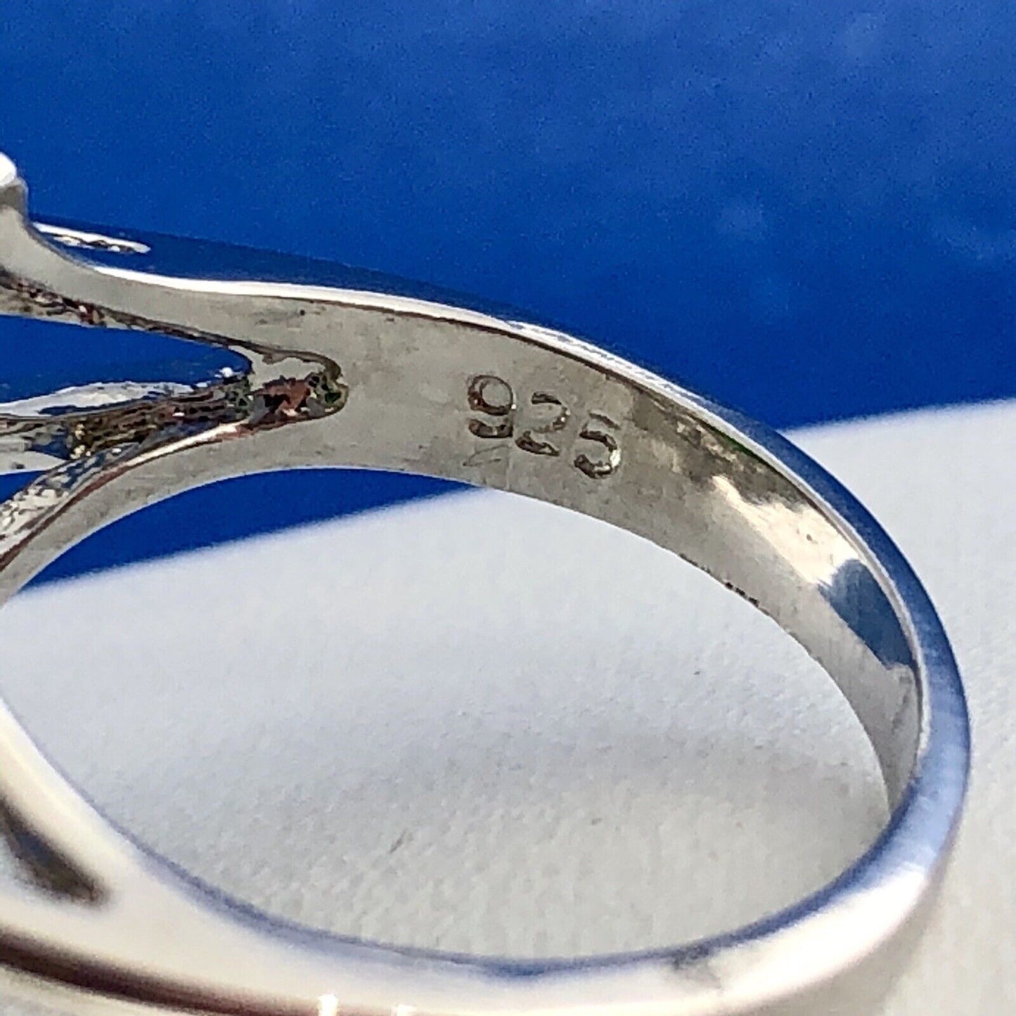 Retro Sterling Silver 925 Green White CZ Statement Fashion Cocktail Ring