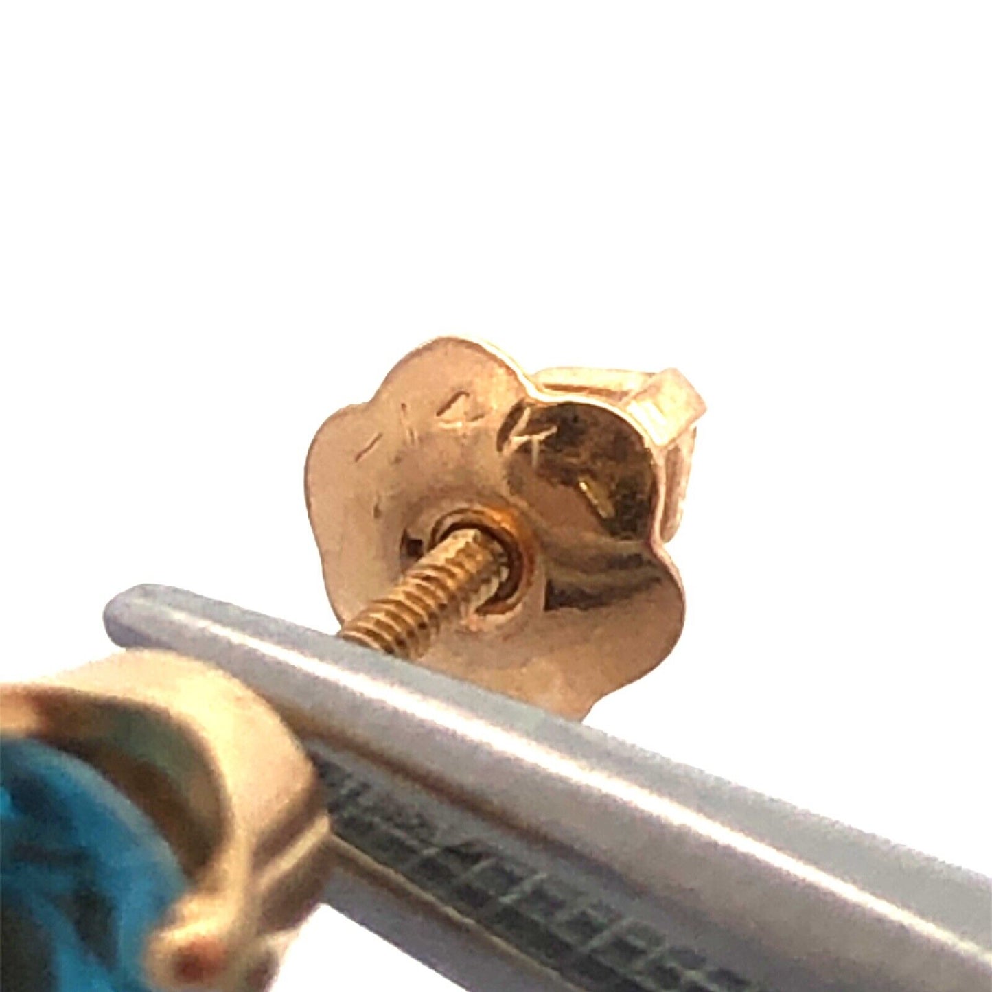 14K Yellow Gold Round Blue Topaz Solitaire December Occasion Screw Back Earrings