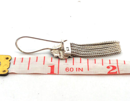 Vintage 925 Sterling Silver Floral Scroll Wheat Chain Drop Dangle Hook Earrings