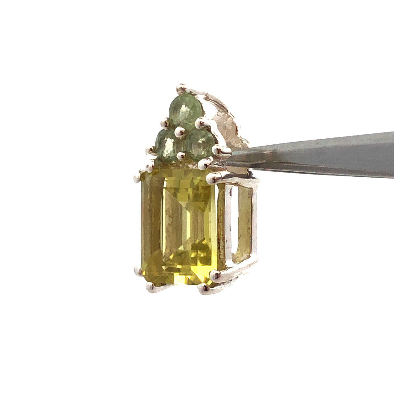 Designer TGGC 925 Sterling Silver Emerald Cut Peridot Green Topaz Accent Pendant