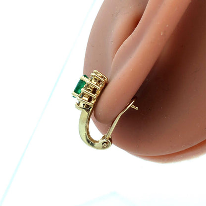 14K Yellow Gold Designer Oval Emerald Diamond Halo Drop Stud Earrings