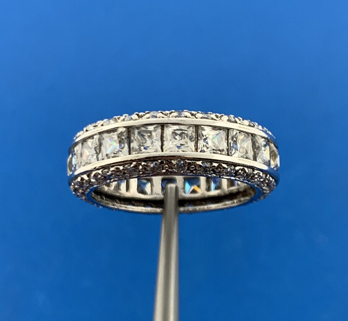 Designer 925 Sterling Silver Cubic Zirconia CZ Cigar Band Eternity Ring