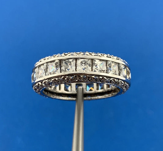 Designer 925 Sterling Silver Cubic Zirconia CZ Cigar Band Eternity Ring