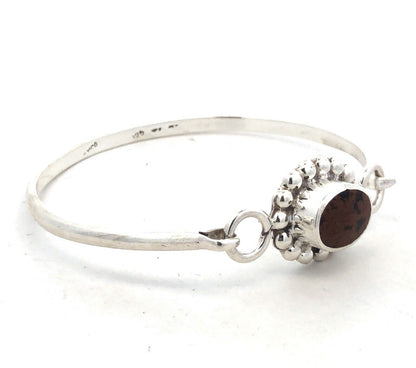 TAXCO Mexico 925 Sterling Silver Brecciated Jasper Cabochon Hook Bangle Bracelet