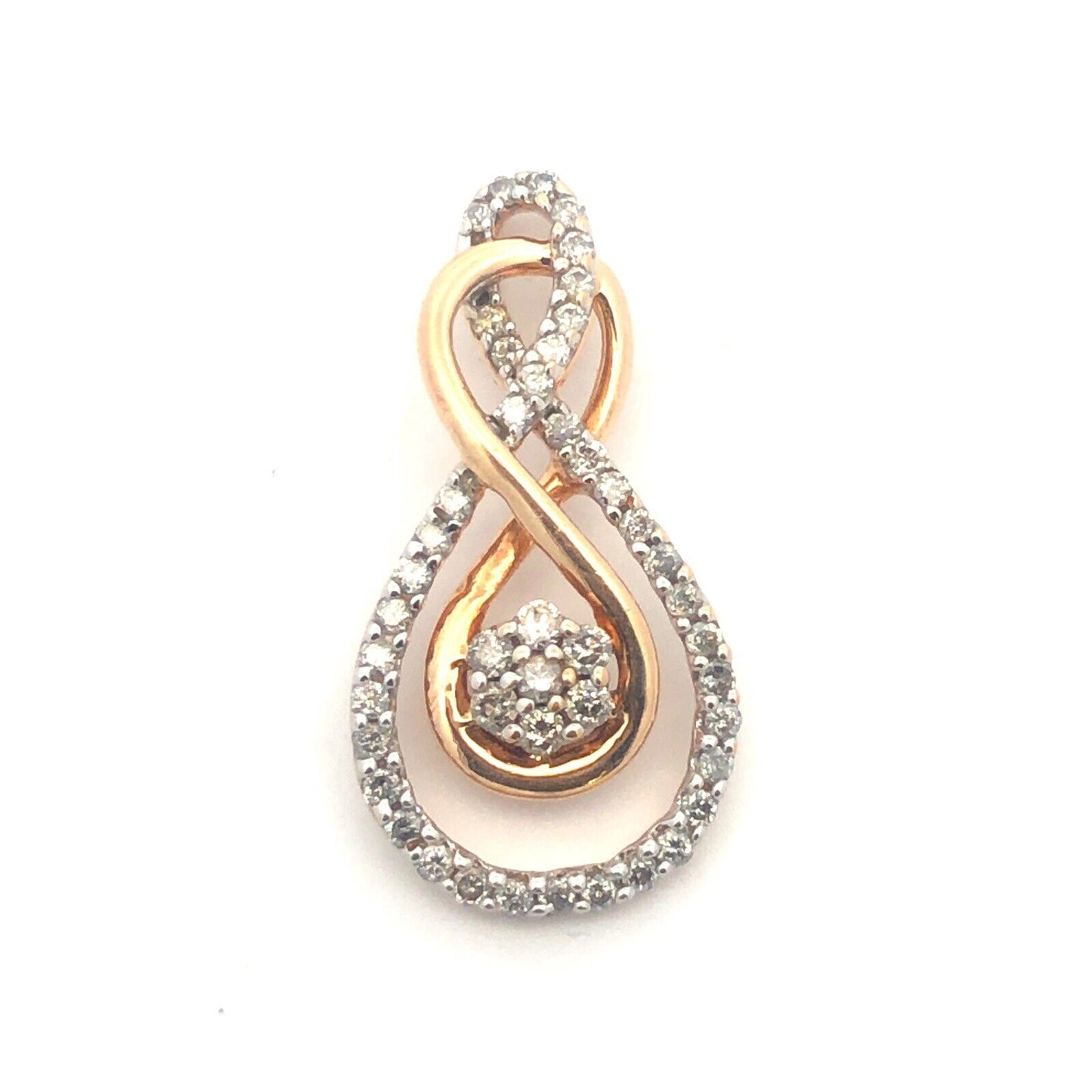 Gorgeous 10k Yellow Gold Diamond Openwork Teardrop Weaving Interlocked Pendant