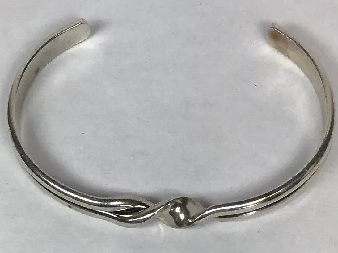 Vintage Sterling Silver 925 Modernist Twist Open Cuff Bracelet