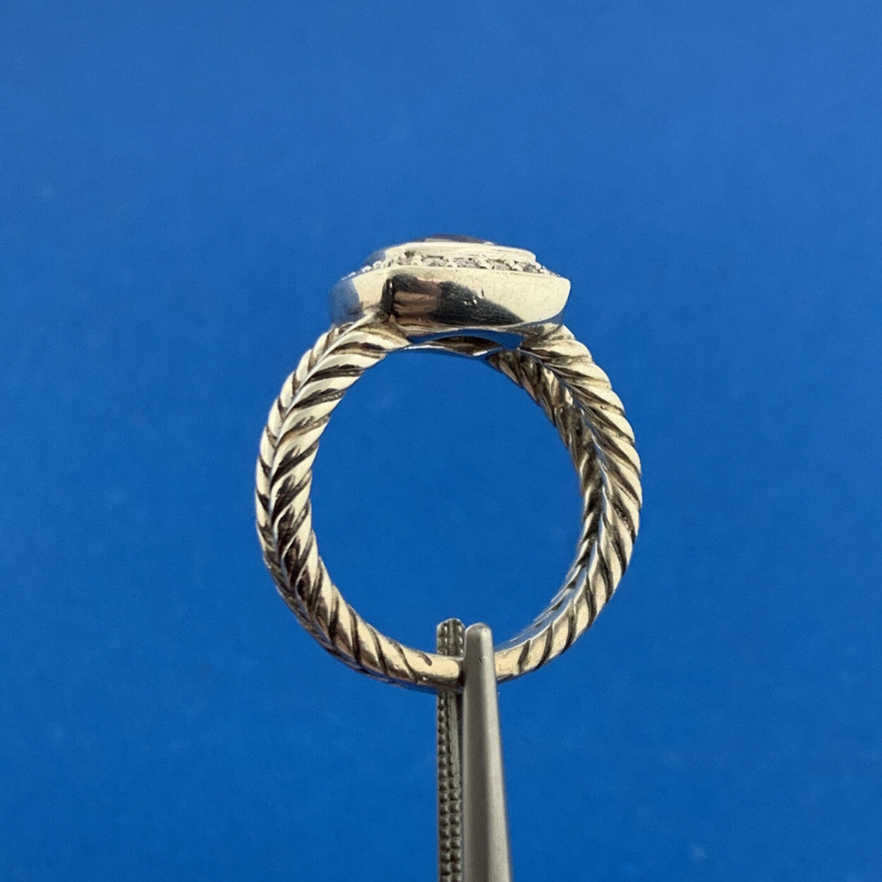 David Yurman 925 Sterling Silver Morganite Pave Diamond Halo Petite Albion Ring