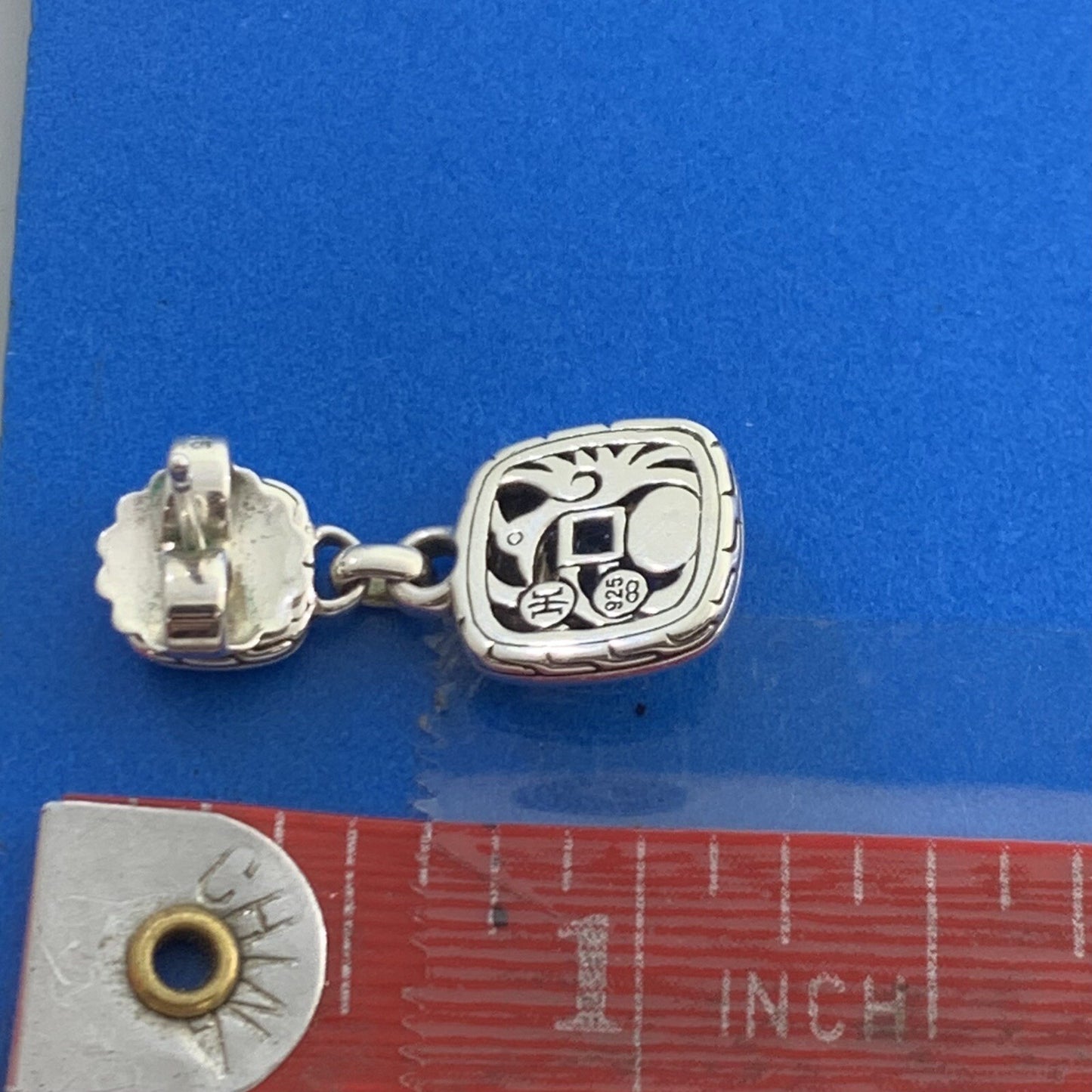 John Hardy 925 Sterling Silver Cushion Cut Smoky Quartz Dangle Drop Earrings