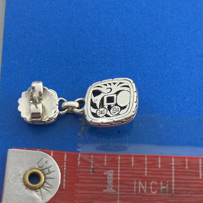 John Hardy 925 Sterling Silver Cushion Cut Smoky Quartz Dangle Drop Earrings