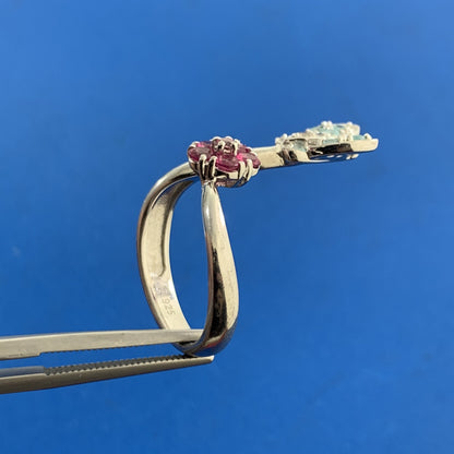 Designer Sterling Silver Pink Blue Cubic Zirconia Butterfly Flower Bypass Ring