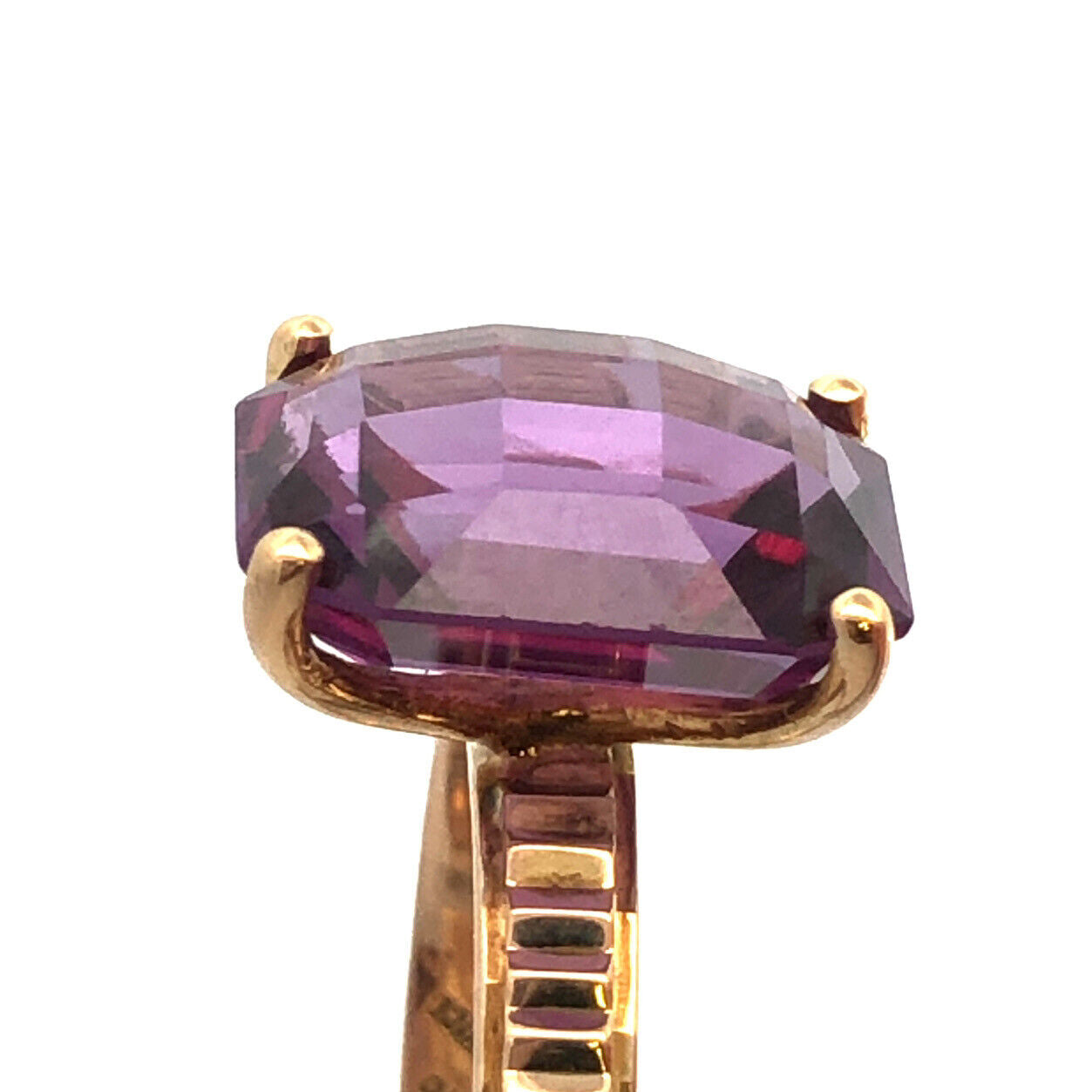 Designer Taxco 14K Yellow Gold Cushion Cut Purple Sapphire Solitaire Ring