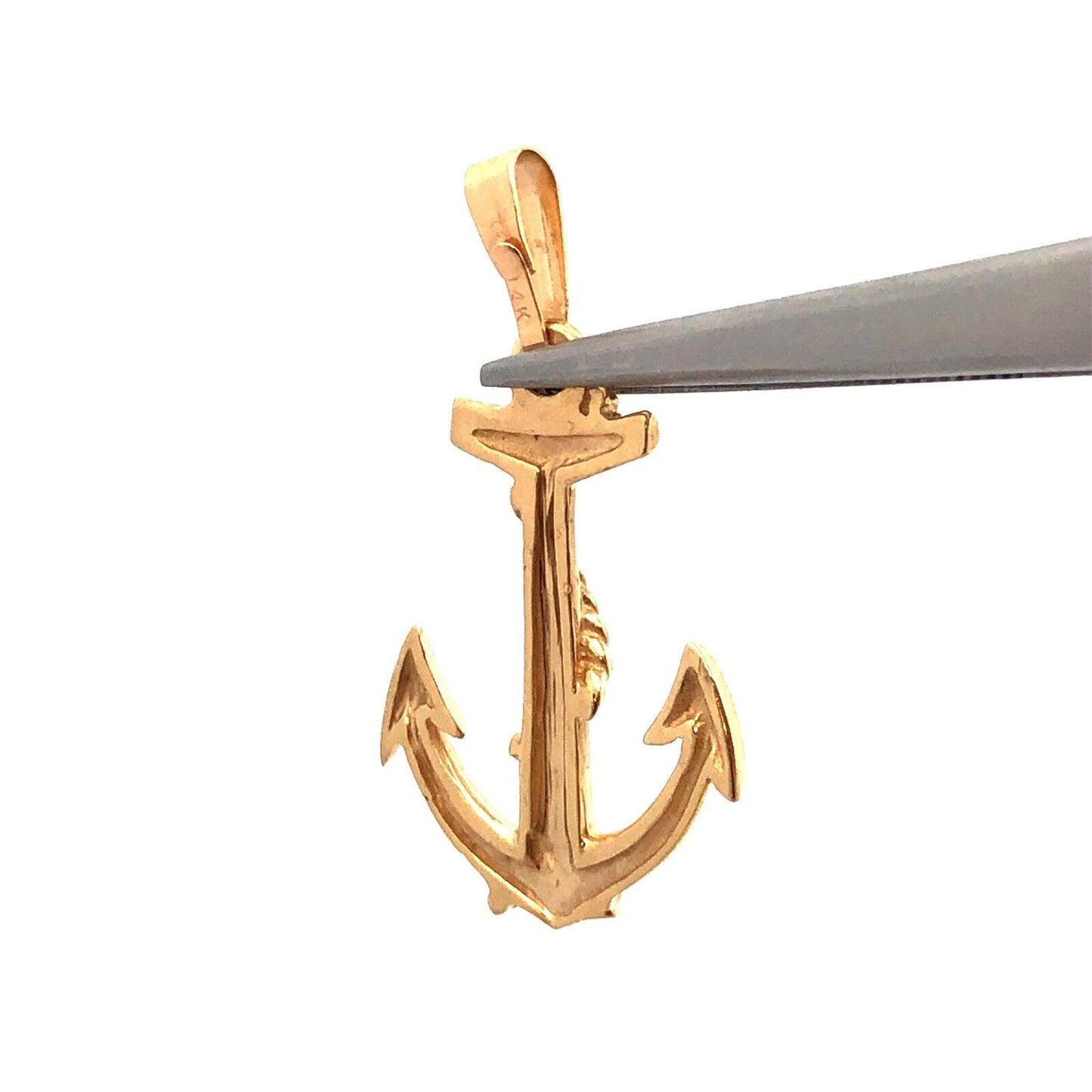 14K Yellow Gold 3D Anchor Nautical Navy Marine Pendant