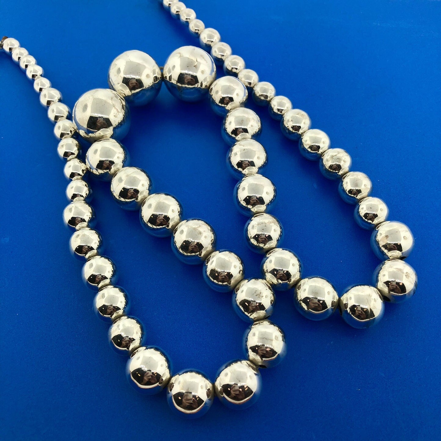 Vintage Taxco TN-91 Sterling Silver 925 Graduated Ball Bead Hand Strung Necklace