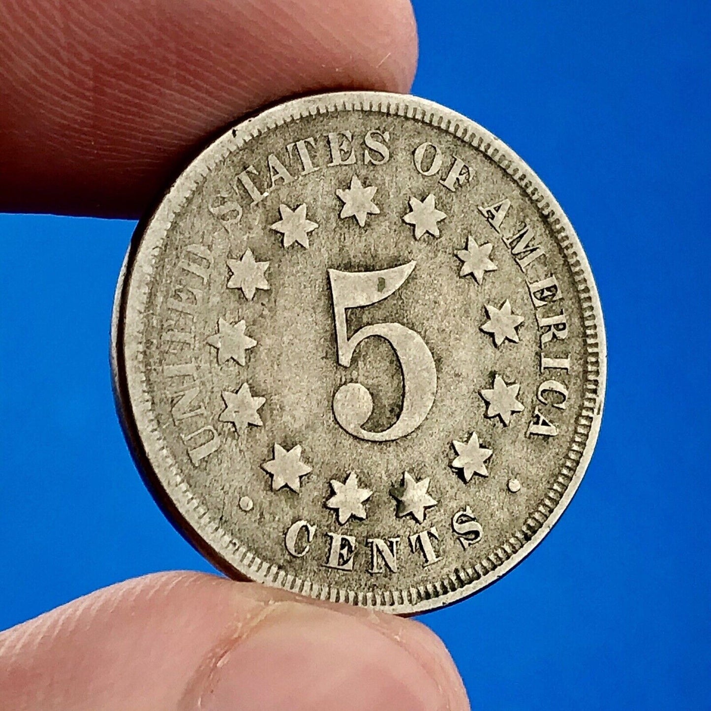 1867 P Shield Nickel Variety 2 Without Rays Better Key Philadelphia Type Coin