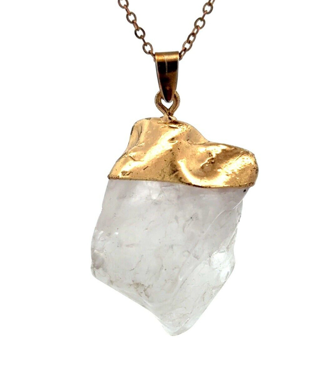Vintage Gold & Silver Tone Crystal Quartz Chakra Healing Necklace Earrings Set